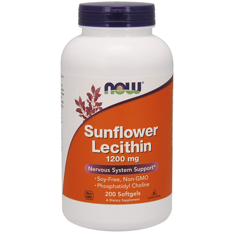 

Free shipping Sunflower Lecithin 1200 mg Nervous System Support Soy-Free,Non-GMO Phosphatidyl Choline 200 Softgels