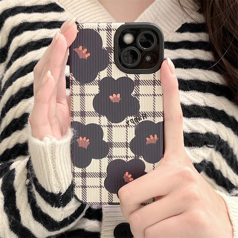 

Luxury Cute Plush Flower Grid Phone Case For Huawei Note 30 40 P30 P40 P50 Pro Nova 6 7 7i 8 SE Honor 20 20s 10i 10 Lite 30 30s