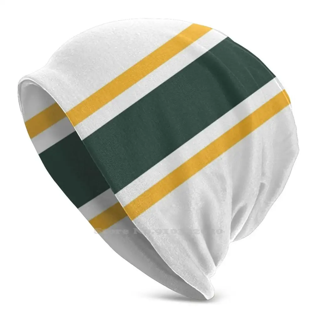 

White Green Gold Vertical Power Stripe Winter Warm Knitted Cap Beanie Men Rooted Cheese Wisconsin