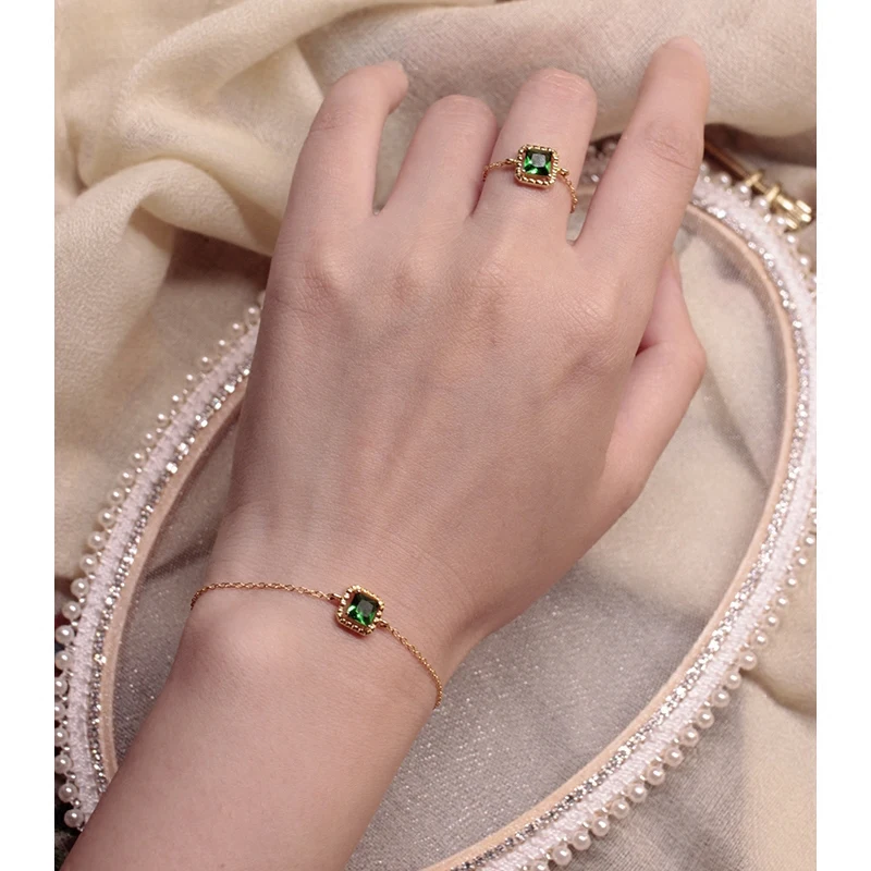 Латунные квадратные зеленые циркониевые бриллиантовые женские классические