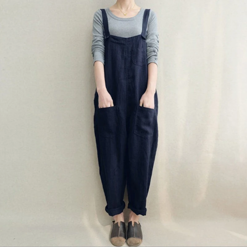 

Women's Loose Baggy Linen Cotton Summer Overalls Jumpsuits Harem Pants Cotton Hemp Breathable Large Size Pants