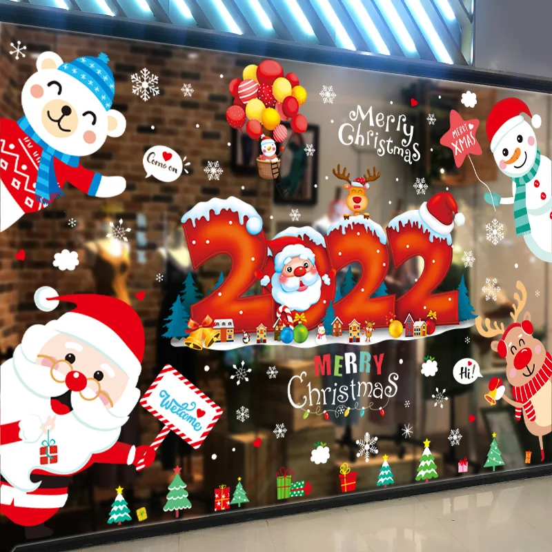 

[SHIJUEHEZI] 2022 Chirstmas Glass Stickers DIY Santa Claus Snowman Wall Decals for Living Room Window New Year Home Decoration