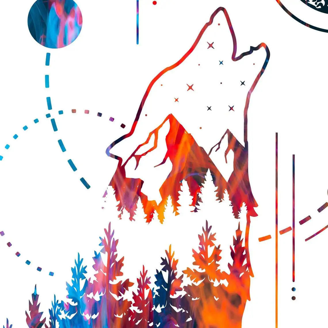 Геометрический принт волка подарки воющая луна Воющий волк геометрический