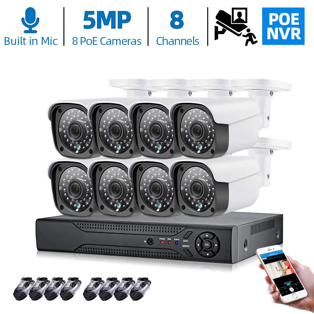 

HD 5.0MP POE AI Face Recognition Motion Detection Onvif POE CCTV Camera NVR Kits 5.0MP RJ45 POE48V IP Surveillance Metal Camera