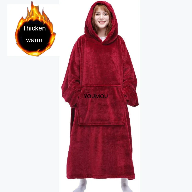 

Super Long Oversized Blanket HoodieWinter Hooded Wearable Family TV Blanket with Sleeves Thicken Sherpa Fleece Hoody Sweatshirt