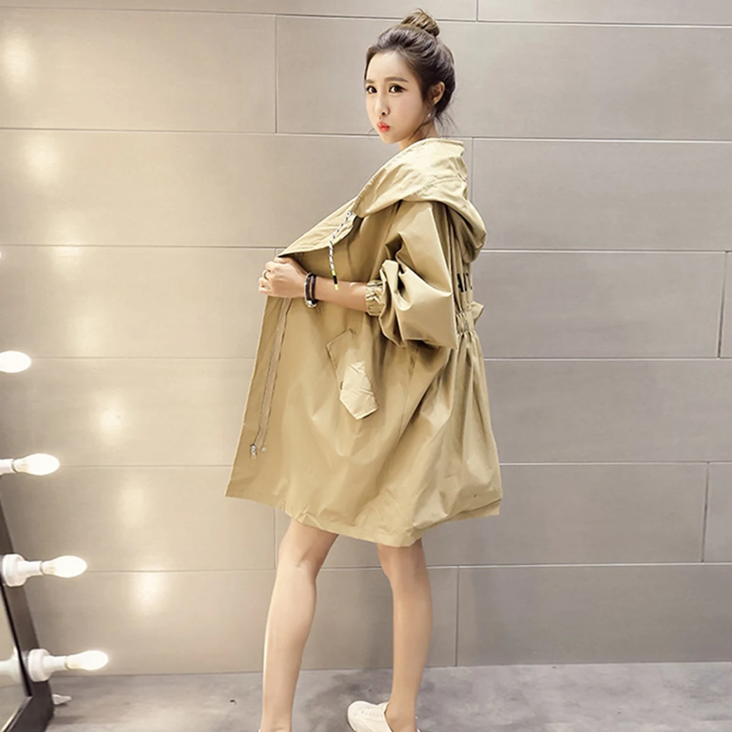 Harajuku Hoodie Trench Coat Women Letter Printed Oversized Hooded Coats Plus Size Outerwear Casual Pocket Zipper Loose Overcoat | Женская