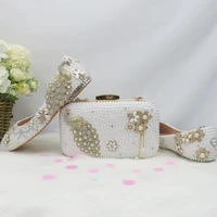 baoyafang white wedding shoes with matching bags bride high heels platform shoes woman ladies party shoe bag set fashion pumps