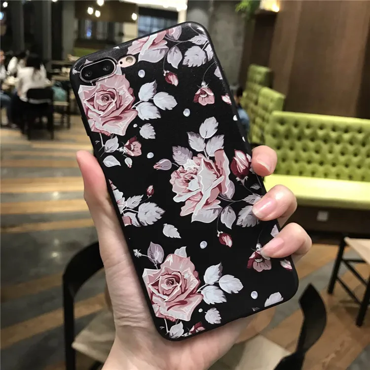 Силиконовый чехол для iPhone 7 6 6s 5 plus с розовыми и белыми цветами|case for iphone|phone cases5s case |