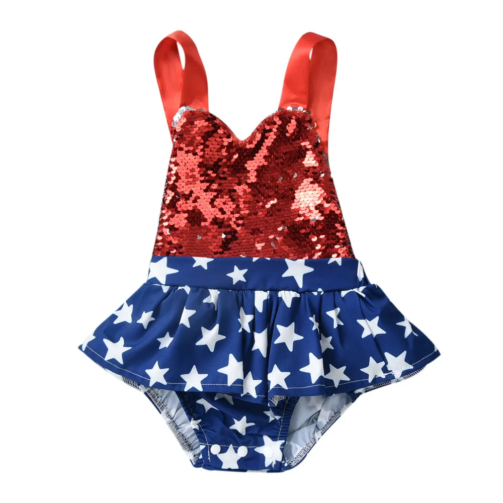 

Baby Girl Shiny Sequined Bodysuits Romper Dress 0-12M Newborn Infant Summer Casual Star Printed Halter Backless Jumpsuit Sunsuit
