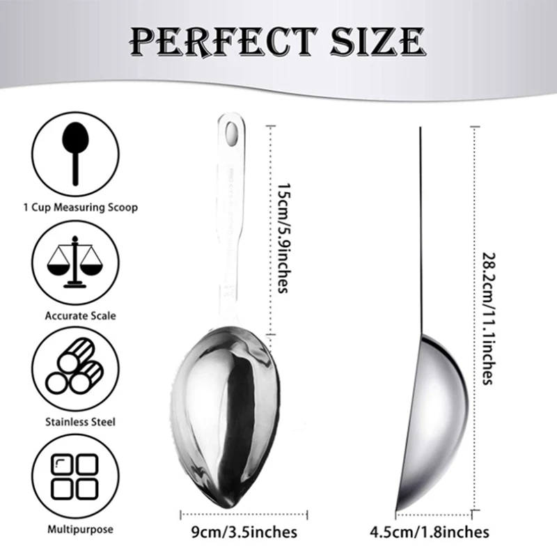 

Food Measuring Scoop Endurance Stainless Steel Oval Tea Multifunctional Measuring Scoop Used for Baking Cooking 1 Pcs