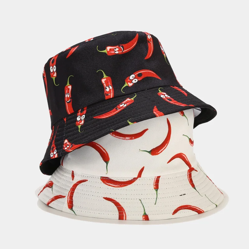 

Bucket Hat Men Women Summer Sun Beach Autumn Chili Wide Brim Reversible Hiphop Holiday Accessory For Teenagers Outdoor