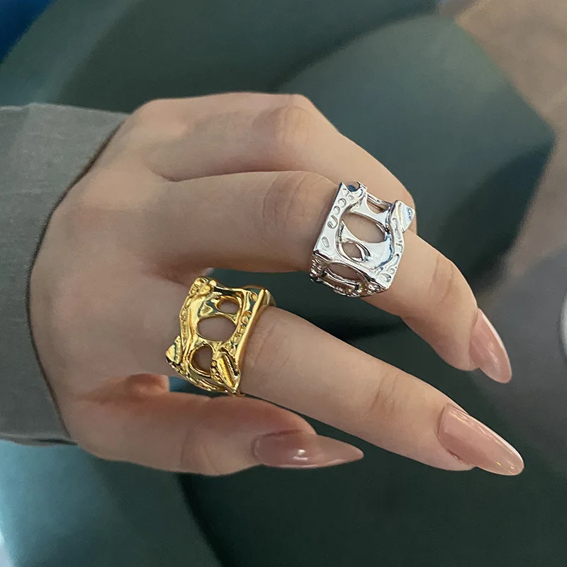 

2021 Hip Hop Punk Design Geometric Hollow Metal Rings For Women Fashion Jewelry Adjustable Opening Ring Lady Girls Party Gifts