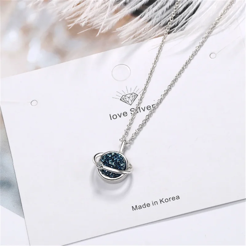 Женское Ожерелье с синим кристаллом и серебряным покрытием SE032|Ожерелья