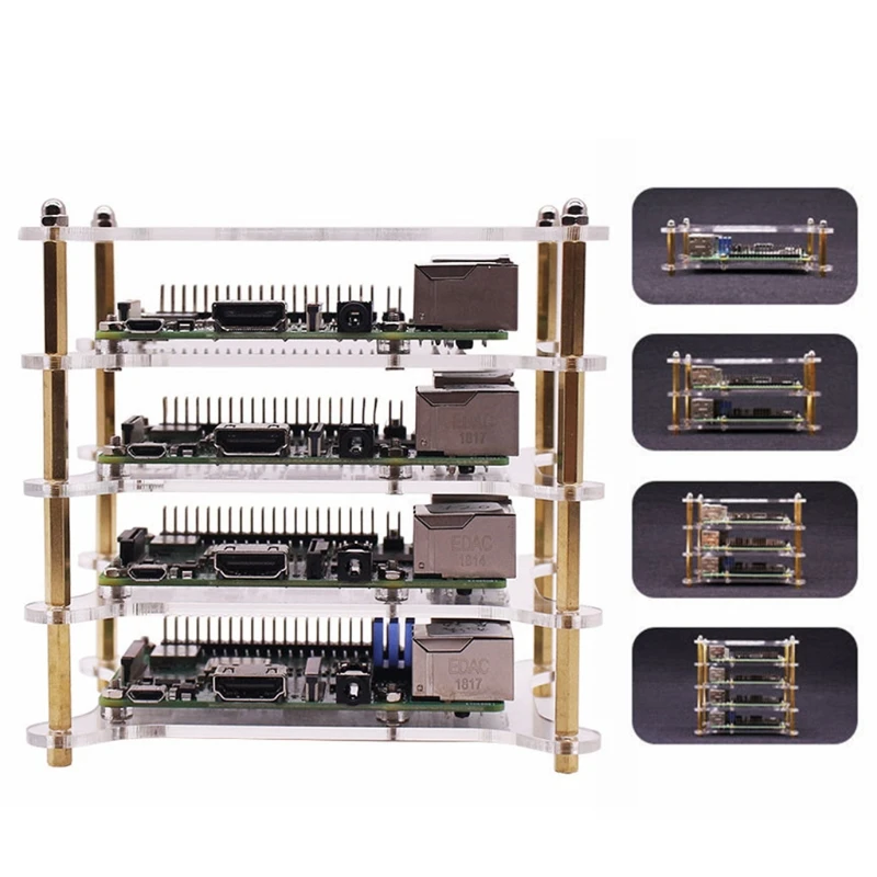 

OOTDTY 1/2/3/4 многослойный прозрачный акриловый чехол-стойка для Raspberry Pi 4B / 3B / 3B + /2B модель, Штабелируемая кластерная пластина полка