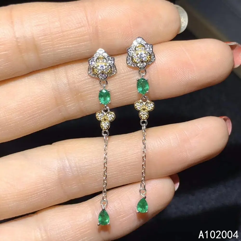 KJJEAXCMY Fine Jewelry 925 sterling silver inlaid natural gemstone Emerald female earrings Eardrop popular support detection