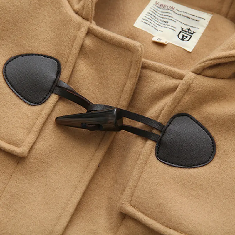 Women's Solid Outwear Preppy Style Horn Buckle Hooded Mid-Length Woolen Jacket Female Harajuku Coat Student 2042628