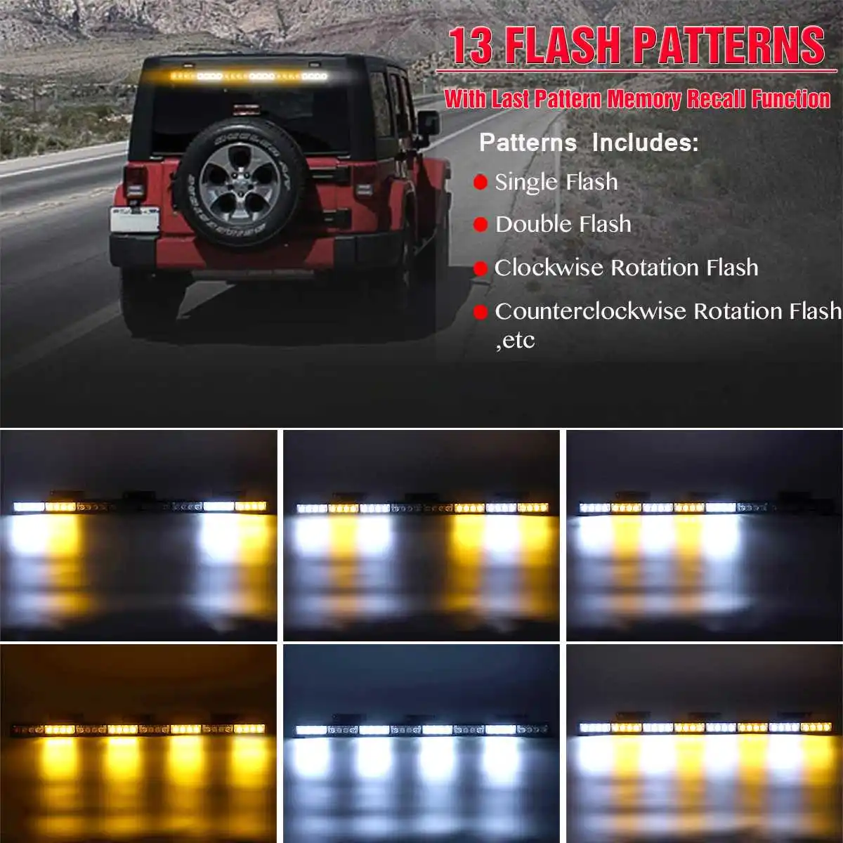 

35" Car Truck Emergency Warning LED Strobe Light Bar with Suction Cups and Mounting Brackets 13 Flashing Modes 32 LED