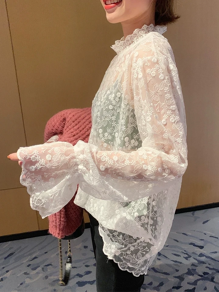 Модные женские блузки рубашки элегантные прозрачные кружевные блузы пикантные