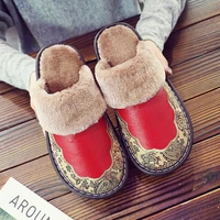 winter women slippers warm plush flat home shoes men pu leather waterproof soft comfort footwear female shoes house slipper