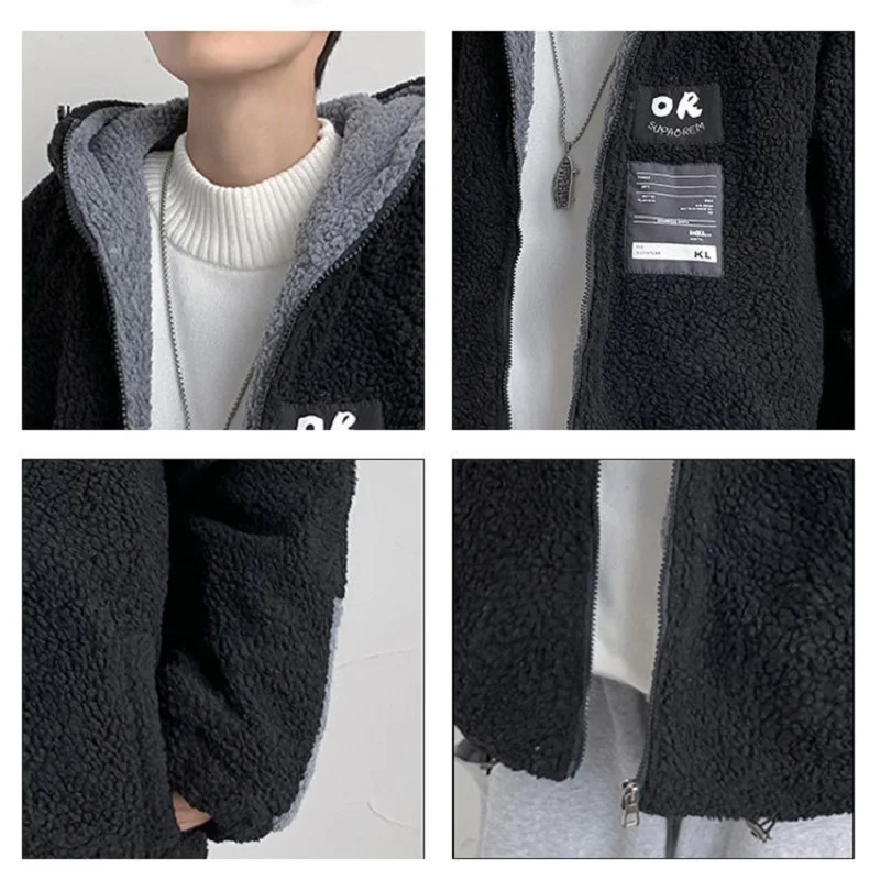 Men's fashion imitation lamb velvet jacket winter Korean trend plus velvet thick ins cotton clothing Harajuku men's clothing