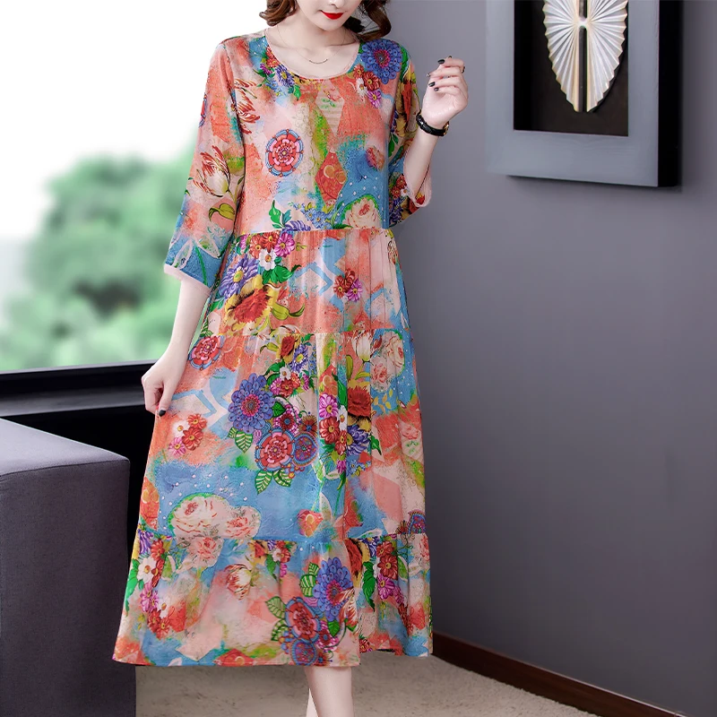 Женское шифоновое праздничное платье повседневное свободное розовое большого