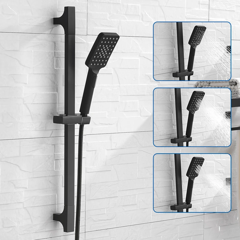 ABS Sliding Holder Square 3 Function Spray Hand Shower with Stainless Steel Sliding Rail and 1.5M Hose