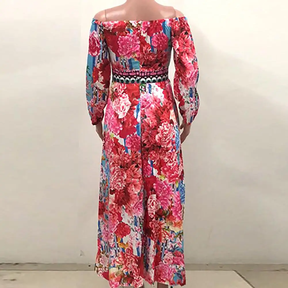 

Women Off Shoulder Dress Colorful Print Party Dress Long Sleeve Slit Maxi Dresses Autumn Dress Women Vestidos De Festa
