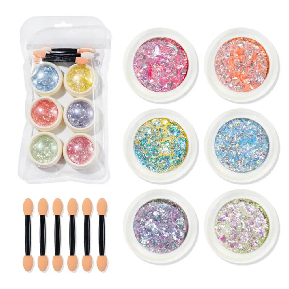 

6Pcs/Set Safe Mermaid Fine Nail Glitters Sequins Opal Powder Natural Extract Nail Art Powder Shiny for Manicure Accessories