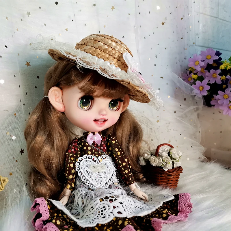 Одежда для куклы блайз кофейное клетчатое платье с головным убором Pullip Licca Azone BJD/SD