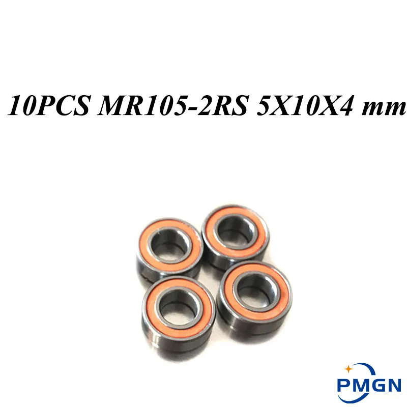 

10pcs ABEC-3 MR105-2RS MR105RS MR105 2RS MR105 RS 5X10X4 mm Rubber Orange sealed Miniature High-quality Deep groove ball bearing
