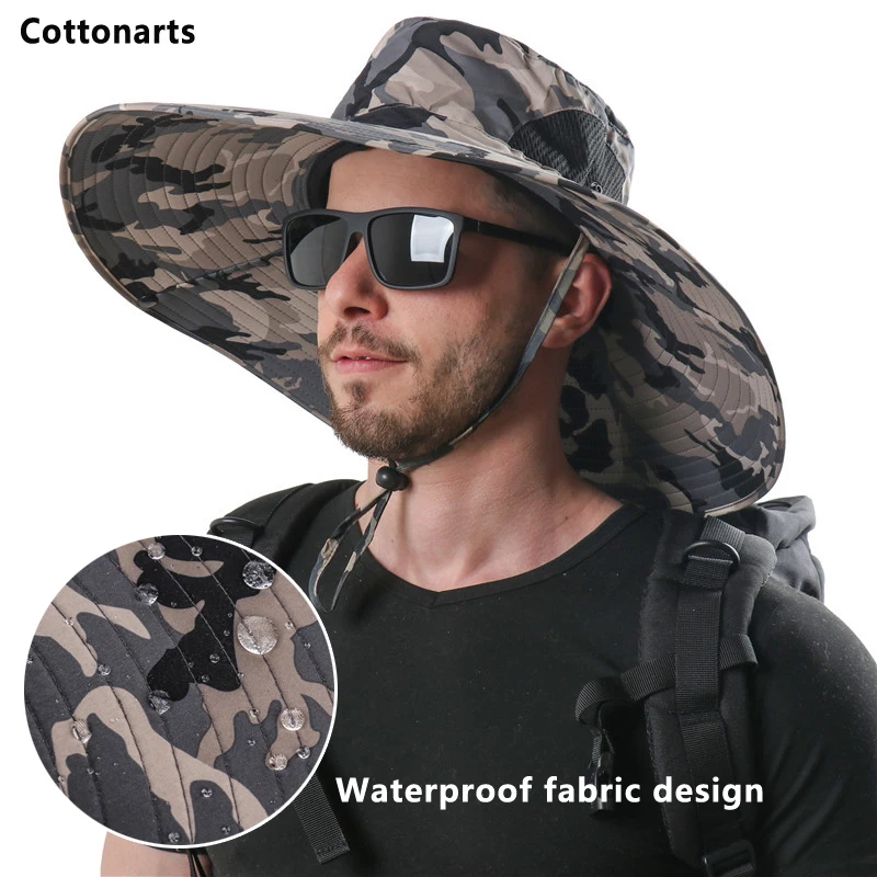 Sombrero De ala De gran tamaño para hombre, gorro De pescador Anti-UV De 15CM, De malla transpirable, para viajes al aire libre