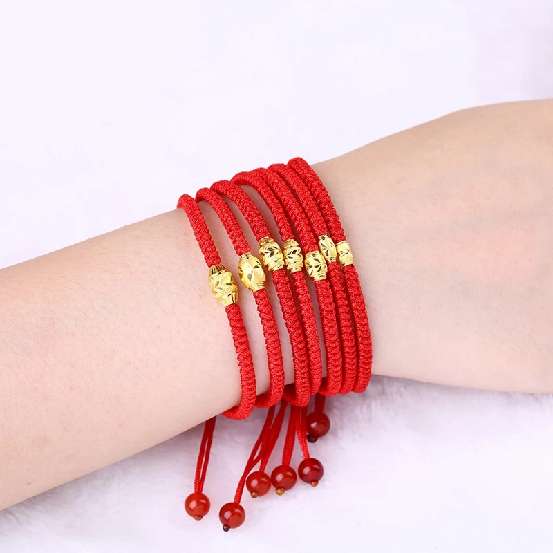 Вязаный браслет с натуральным 999 золотом 24 К желтое золото бусинами лучший