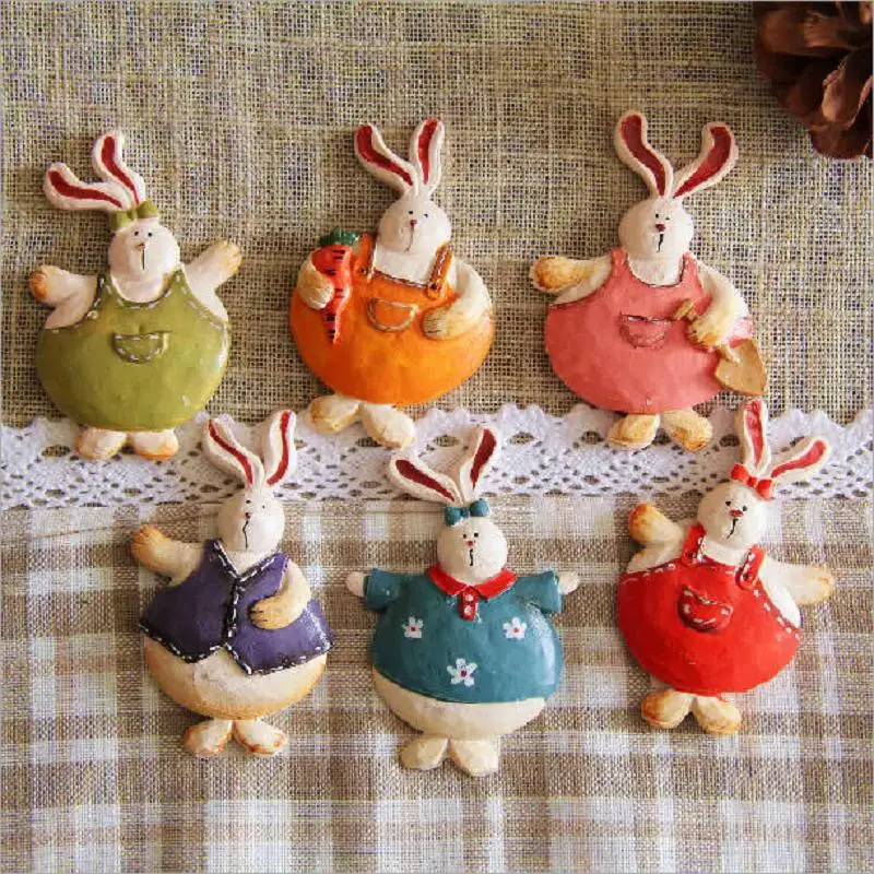 

6PCS Easter Themed Resin Rabbit Fridge Magnets Whiteboard Bunny Sticker for Kids DIY Home Decoration