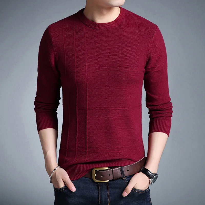 

New Men Fashion Solid Knitted Pullover Autumn Winter Warm Cotton Sweater Mens Sweaters Casual Male Slim Fit Top Clothing