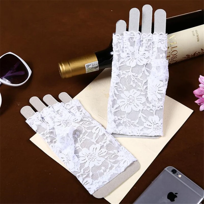 3 colors Sexy Woman Lady Lace Gloves Mittens For Bride Women Fingerless Party Black White Beige IU975801 | Аксессуары для одежды