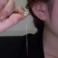 2022 new single non pierced french retro elegant pearl rhinestone hanging ear bone clip long tassel earrings party jewelry gift