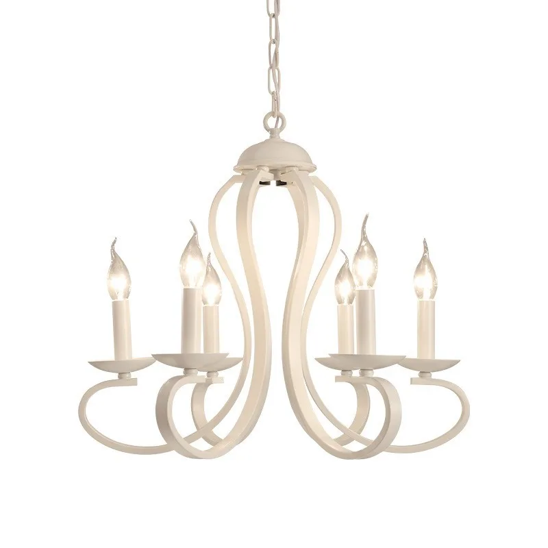

Nordic American coutry style modern candle Chandelier lighting Fixtures Vintage white/black wrought Iron Home Lighting MJ1027