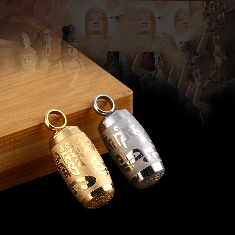 

1 PC Prayer Wheel Mantra titanium steel Buddhism Rotatable Necklace Cremation Jewelry Ash Urn Holder