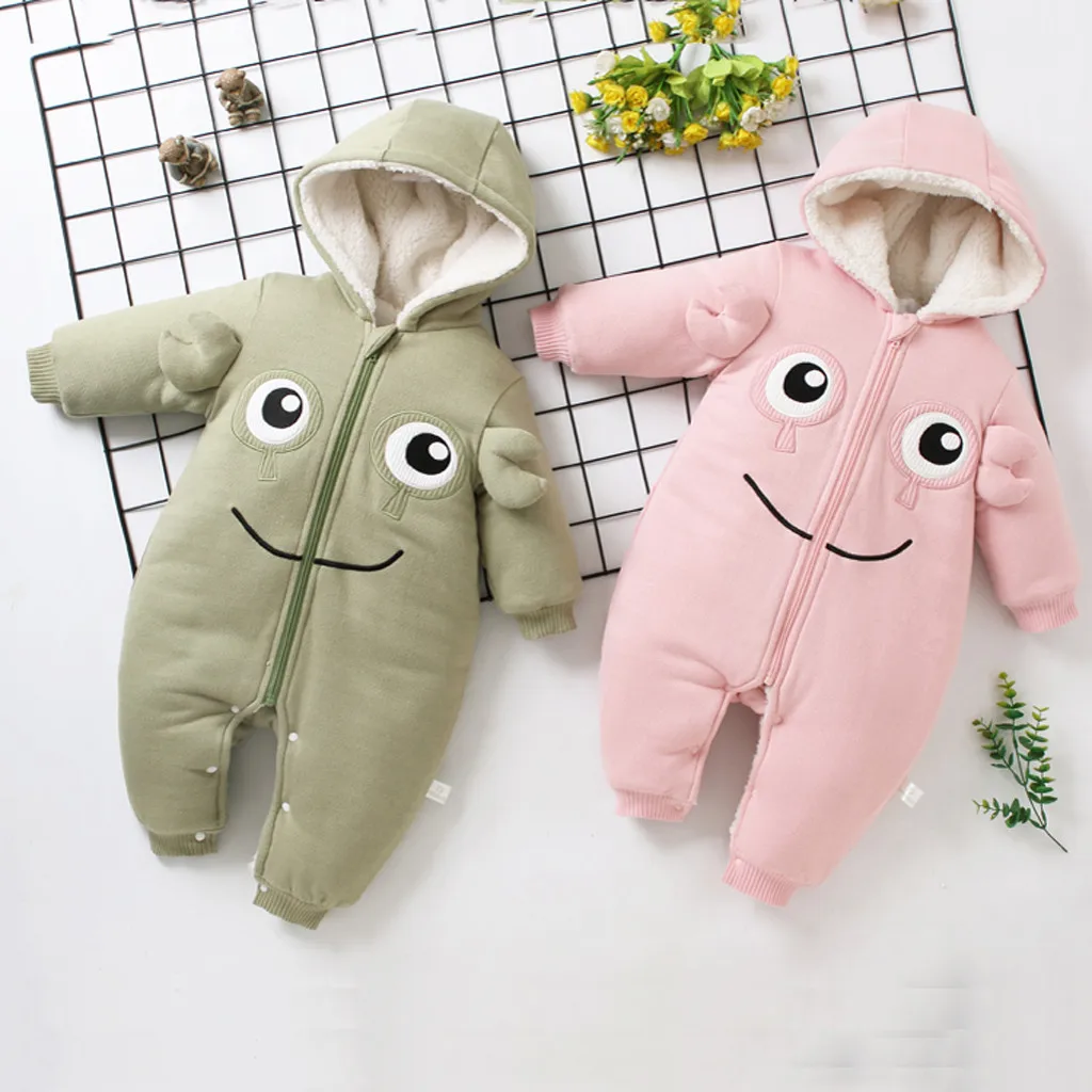 Зимний комбинезон для новорожденных мальчиков и девочек с длинными рукавами