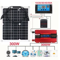 300w solar power system 220v3000w inverter kit 400w solar panel battery charger complete controller home grid camp phone pad