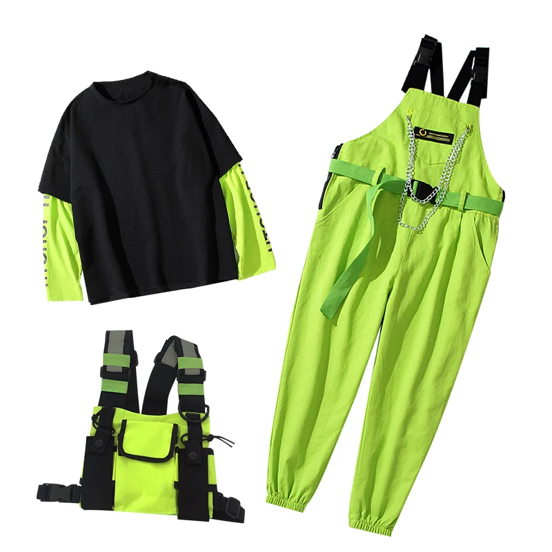 Splicing Top Hip Hop Dance Clothing Kids Fluorescent Green Suit Jazz Dancing Clothes Festival Children Ropa Stage Outfit | Тематическая