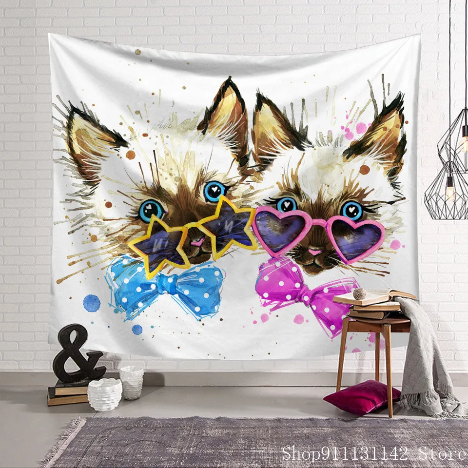 Милые розовые спецэффекты кошка и собака забавное мультяшное одеяло гобелен 3D