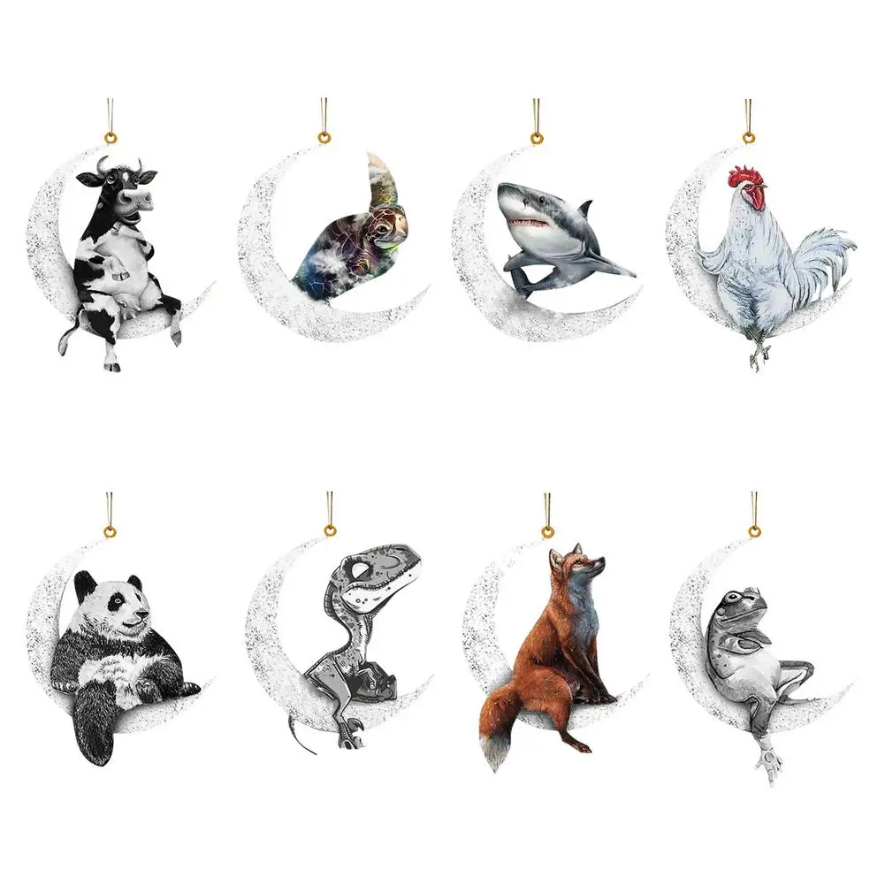 

Сидящие животные, акриловые украшения, животные, сидящие на Луне, рождественская подвеска, зимняя Рождественская вечеринка, новогодние укр...