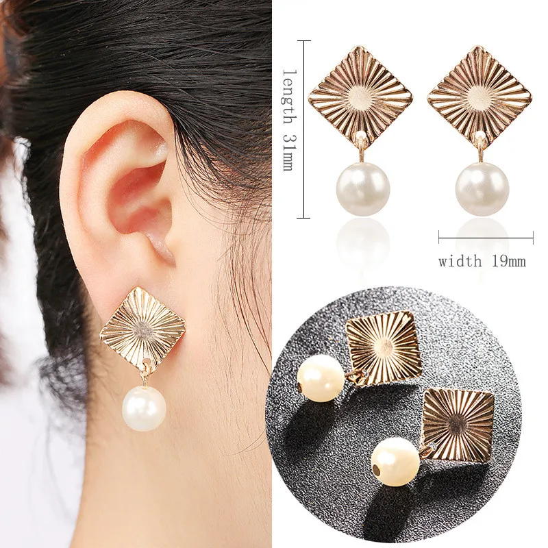 Женские серьги с искусственным жемчугом простые металлические геометрической