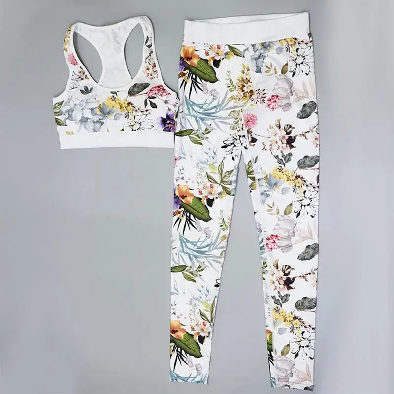 Женский комплект для йоги цветочный принт укороченный топ высокая талия штаны