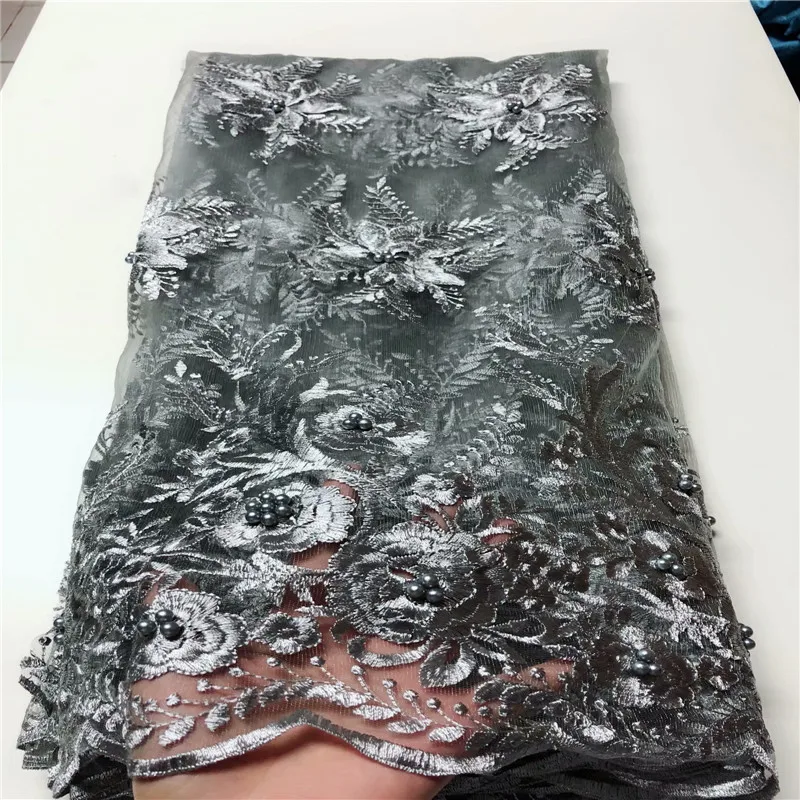 2020 серый Африканский материал бисерная кружевная ткань для свадьбы фиолетовые