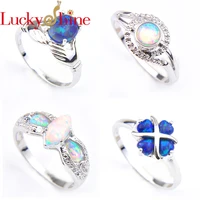 luckyshien rings set for women 4pcs white blue fire opal oval marquise cut engagement heart rings jewelty