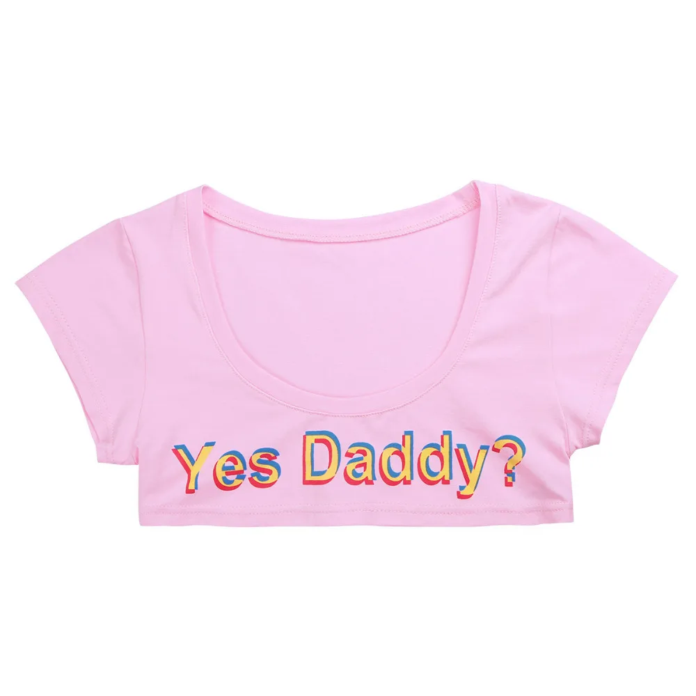 

Short Sleeve Stretchy Cotton Letter Printed Summer Sexy Club Short Tees Crop Tops Short Women Tees Girls Party Show Clubwear