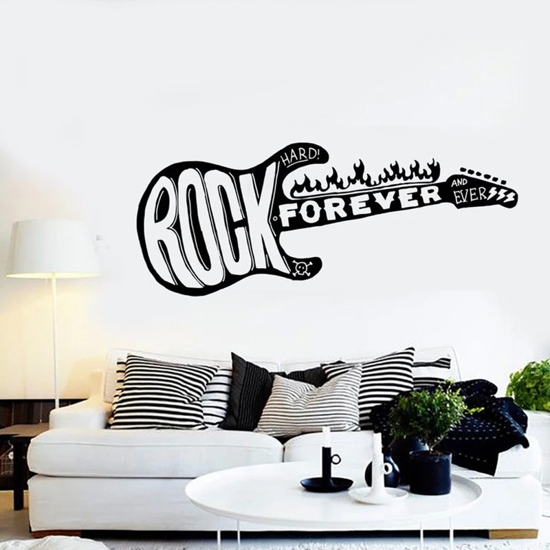

Гитара Наклейка на стену музыка рок навсегда гитара огонь виниловые наклейки на стену цитаты для домашний Декор Спальни Съемный художестве...