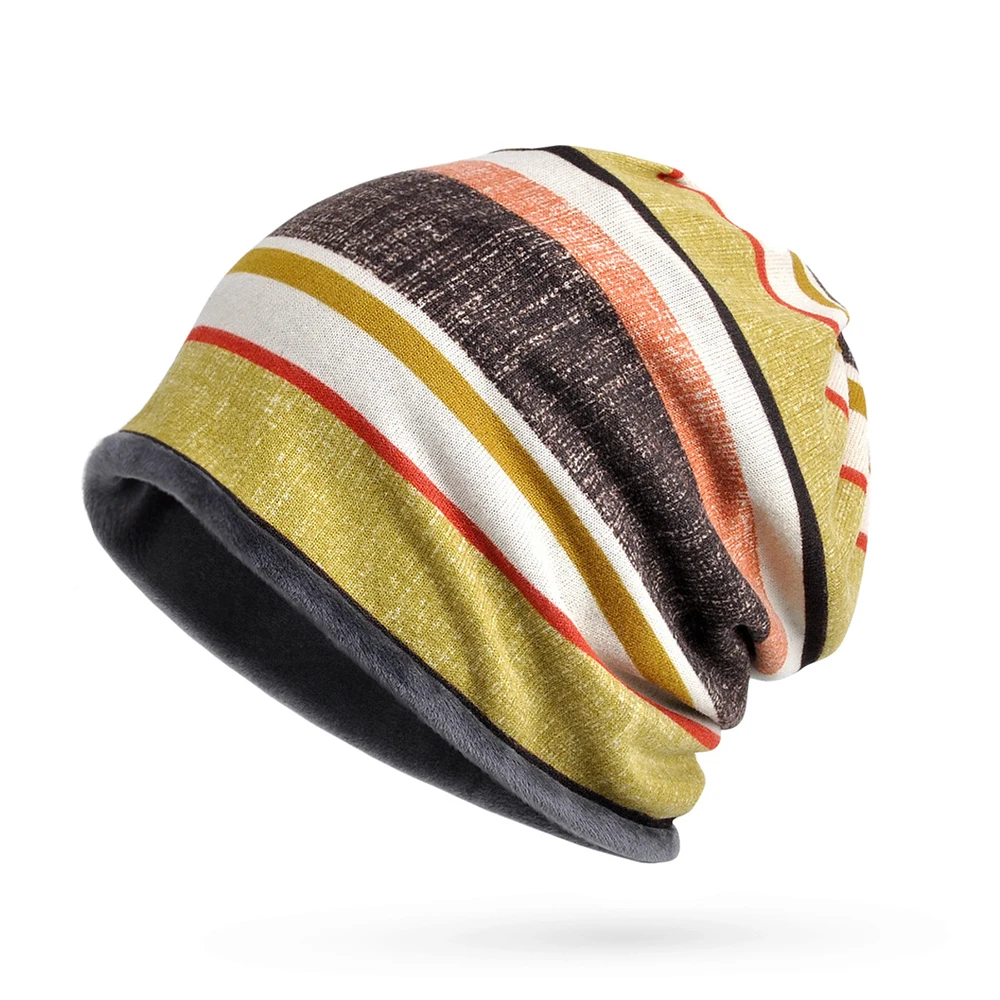 Вязаная шапка плюс бархатная защита ветрозащитная зимняя нагрудник в полоску с